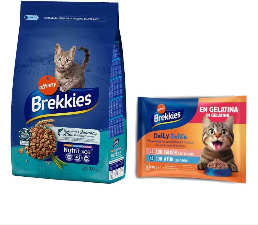 3 kg / 3,5 kg Brekkies Trockenfutter + 4 x 85 g Daily Delice Nassfutter gratis! - 3,5 kg Fisch + 4 x 85 g Lachs & Thunfi...