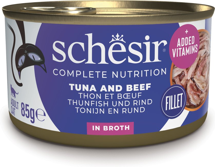 Sparpaket Schesir Complete Nutrition Filet in Brühe 24 x 85 g - Thunfisch mit Rindfleisch