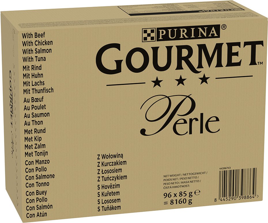 Jumbopack Gourmet Perle 96 x 85 g - Rind, Huhn, Lachs, Thunfisch in Sauce