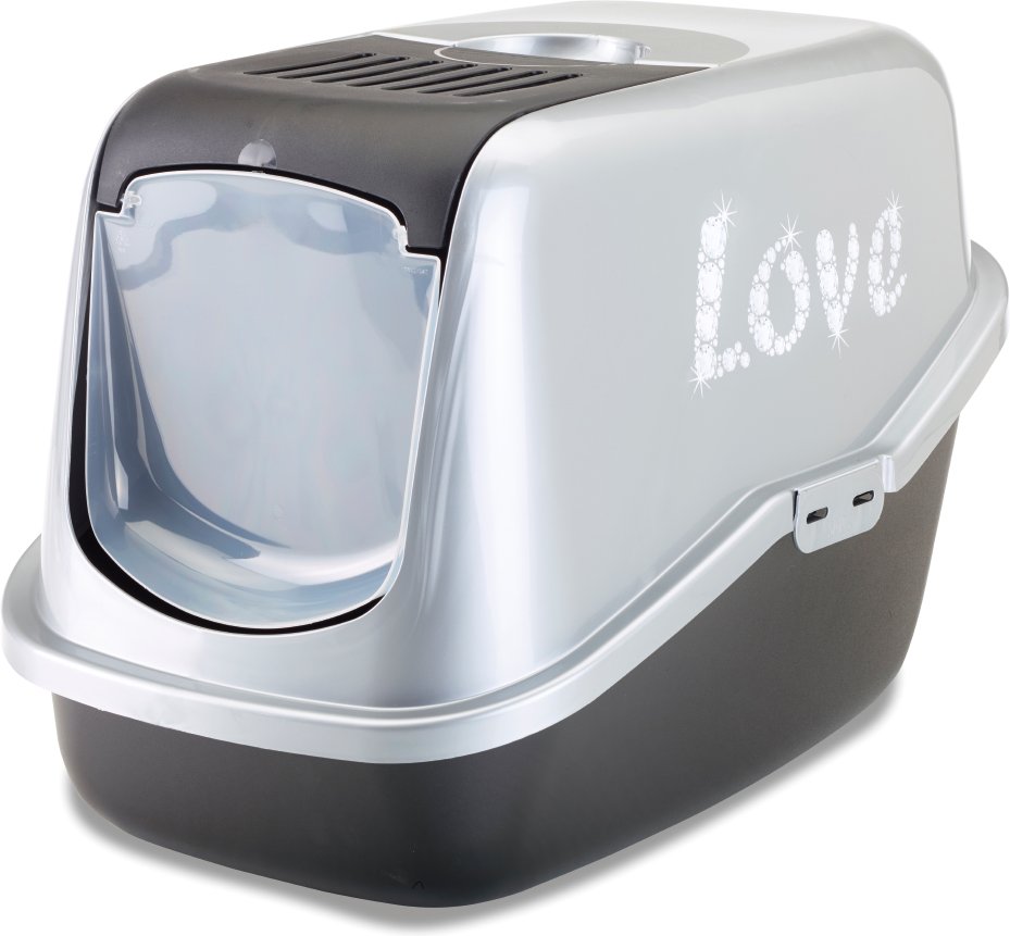 Savic Katzentoilette Nestor Impression "Love" - schwarz / silber mit "Love" Druck