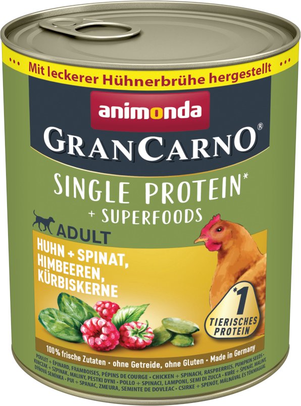 Sparpaket animonda GranCarno Adult Superfoods 24 x 800 g - Huhn + Spinat, Himbeeren, Kürbiskerne