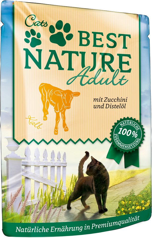 Sparpaket Best Nature Cat Adult 32 x 85 g - Kalb mit Zucchini & Distelöl