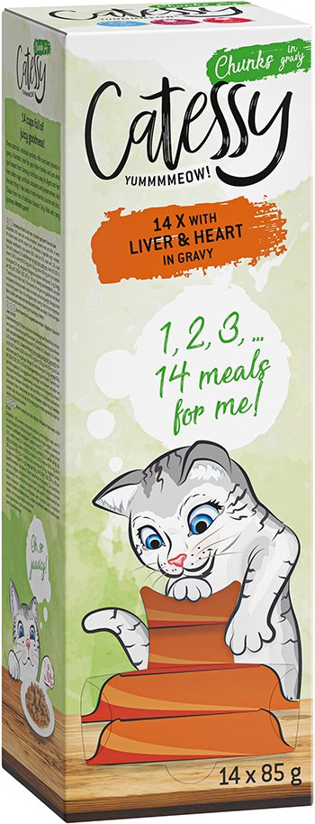 Thumbnail - Sparpaket Catessy Häppchen in Sauce Schälchen 56 x 85 g - mit Leber & Herz