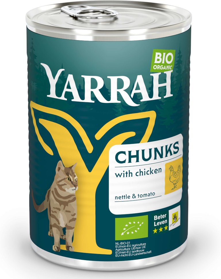 Thumbnail - Sparpaket Yarrah Bio Chunks 24 x 405 g - Bio-Huhn mit Bio-Brennnesseln & Bio-Tomate in Soße