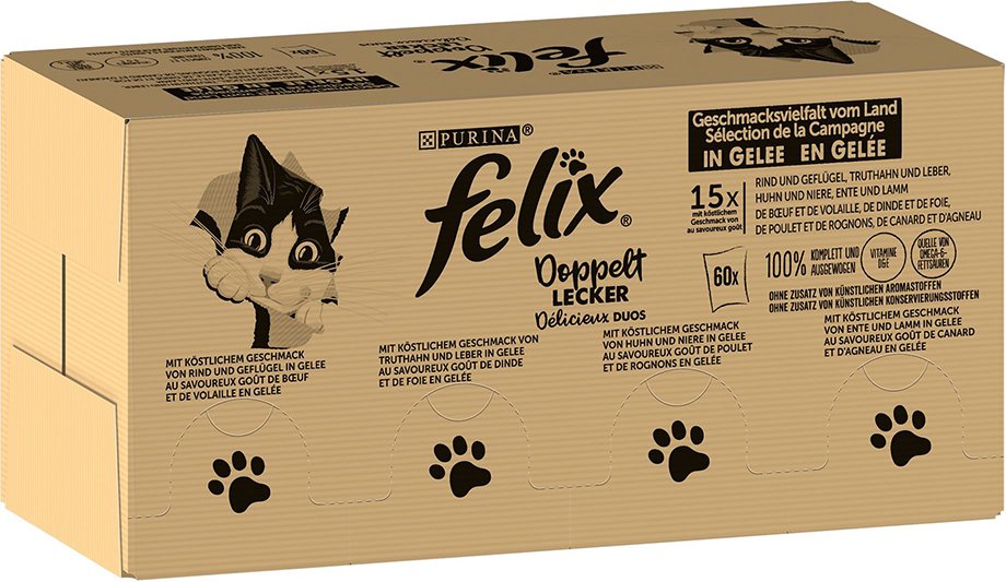 Jumbopack Felix "So gut wie es aussieht" Gelee 120 x 85 g - Doppelt lecker (Rind & Geflügel, Truthahn & Leber, Huhn & Ni...