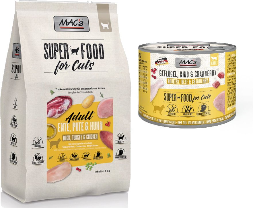 Thumbnail - MAC´s Kombi-Paket: 12 x 200g Nassfutter + 2 x 1,5 kg Superfood Trockenfutter - 12 x 200 g Geflügel, Rind & Cranberry + ...