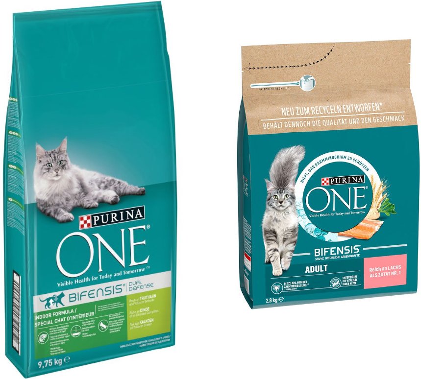 9,75 kg PURINA ONE + 2,8 kg Adult Lachs & Vollkorngetreide gratis! - Indoor Formula