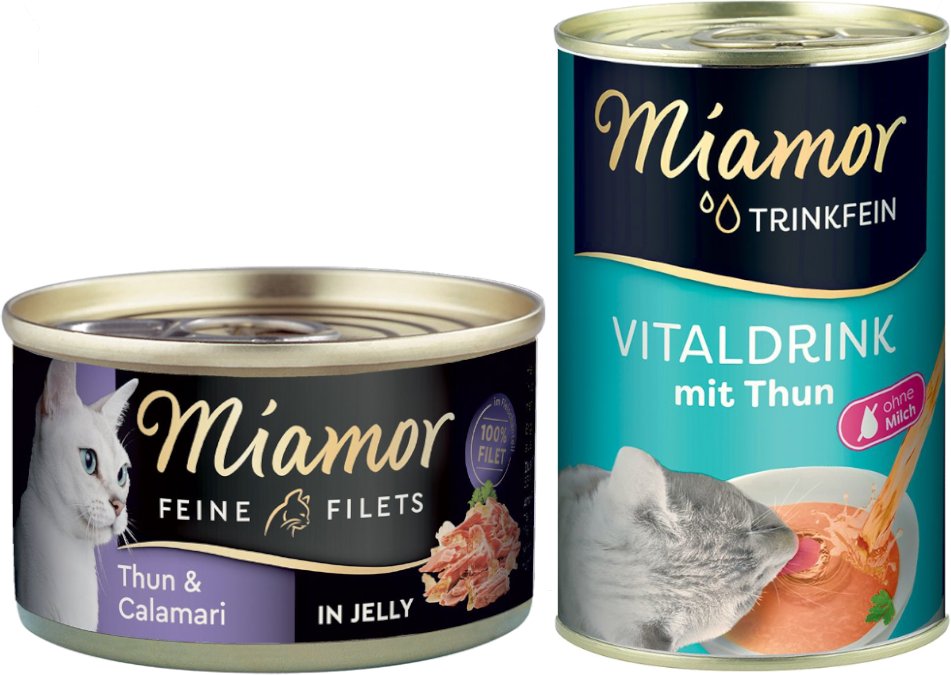 Miamor Kombi-Paket: Feine Filets 12 x 100 g + Trinkfein Vitaldrink 6 x 135 ml - Feine Filets Thunfisch & Calamari + Vita...