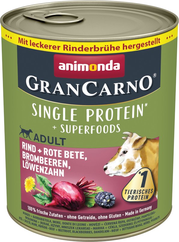 Sparpaket animonda GranCarno Adult Superfoods 24 x 800 g - Rind + Rote Bete, Brombeeren, Löwenzahn