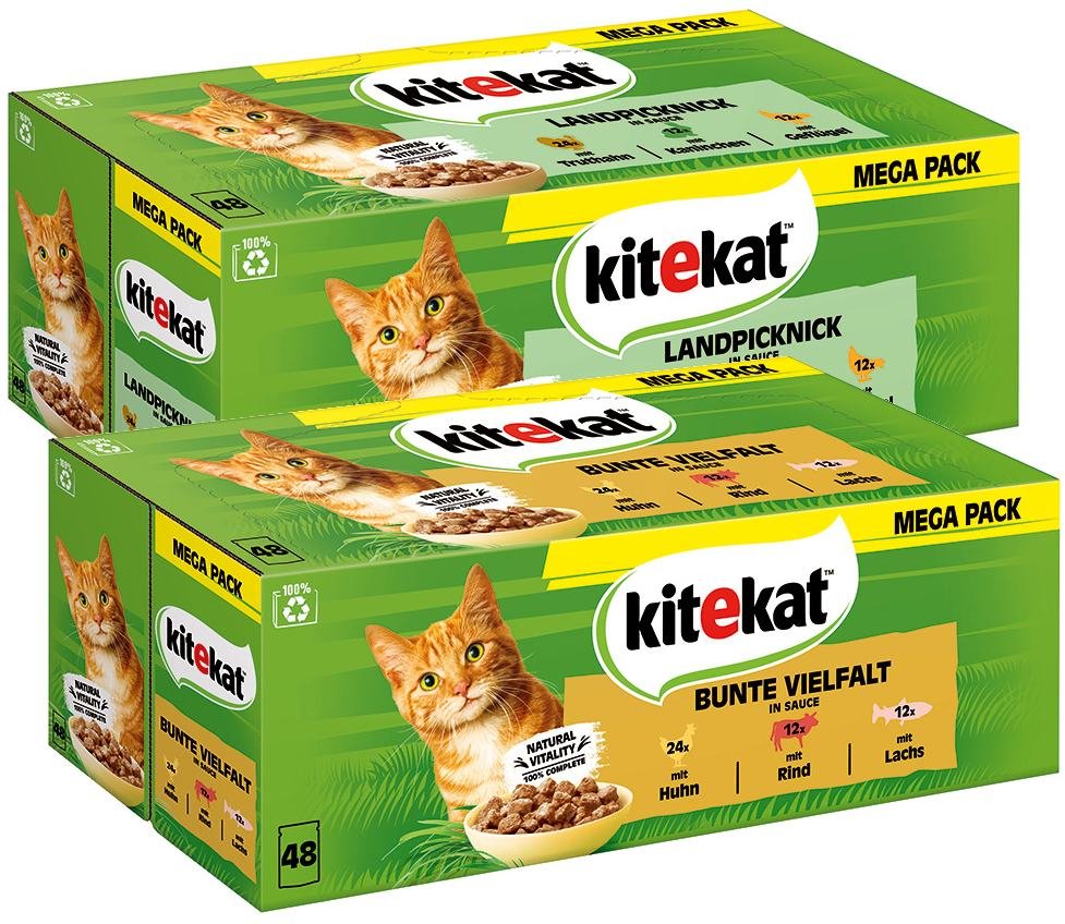 Kitekat Frischebeutel 96 x 85 g - Mixpaket in Soße (Bunte Vielfalt + Landpicknick)