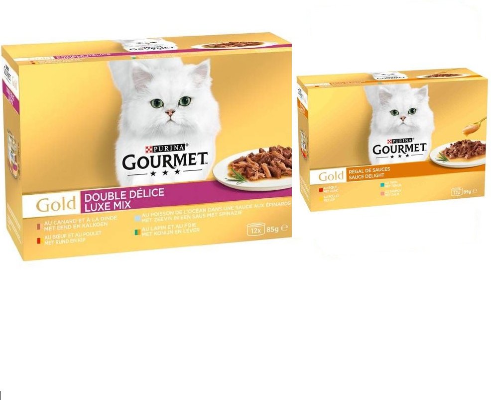 96 x 85 g Jumbopack Gourmet + 24 x 85 g passendes Nassfutter gratis! - 96 x 85 g Gold Duo Delice: Luxus-Mix + 24 x 85 g ...
