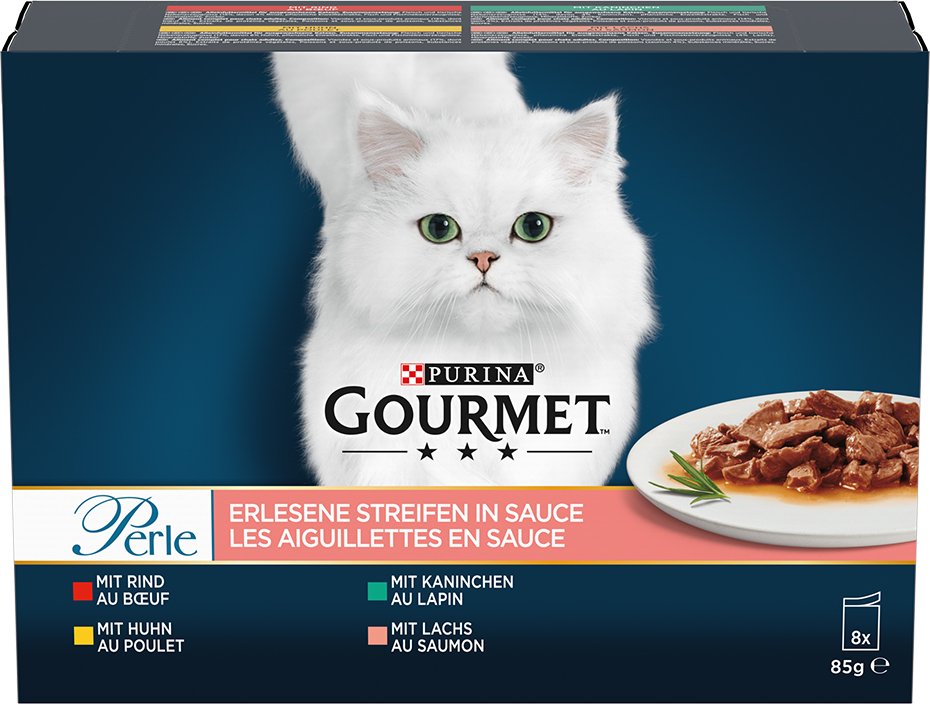 Multipack - Gourmet Perle 8 x 85 g - Rind, Huhn, Kaninchen & Lachs
