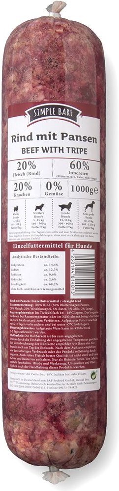 SIMPLE BARF Rind mit Pansen - 26 x 1000 g