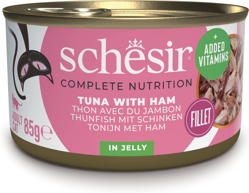 Schesir Complete Nutrition Filet in Gelee 6 x 85 g in Dosen - Thunfisch mit Schinken