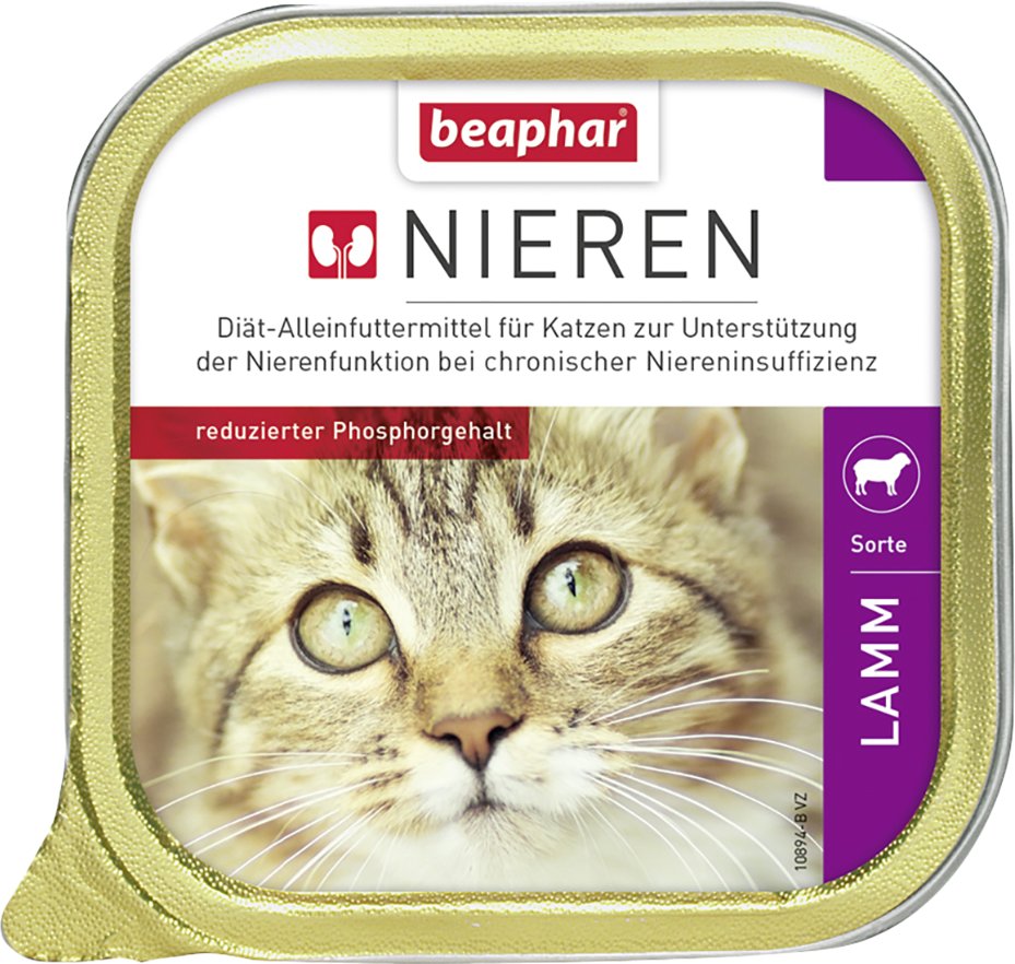 Sparpaket beaphar Nieren-Diät 24 x 100 g - Mixpaket 1 (Huhn & Lamm)