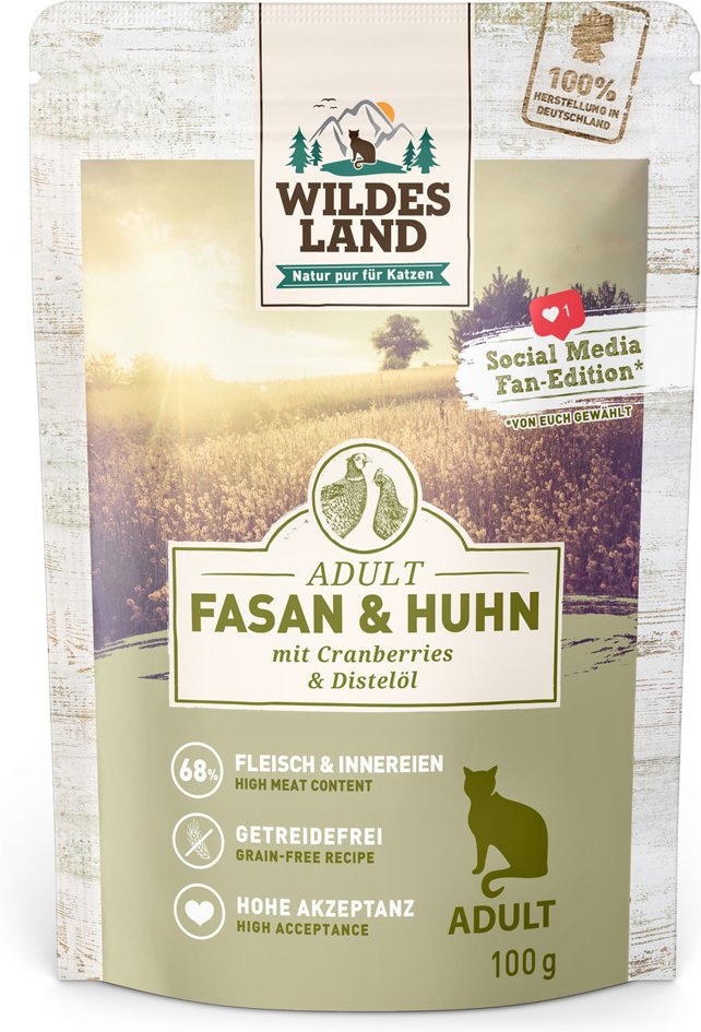 Sparpaket Wildes Land Cat 24 x 100 g - Fasan & Huhn mit Cranberries