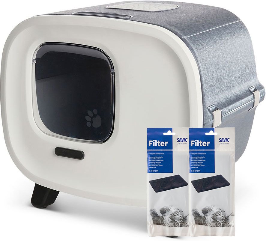 Savic Katzentoilette Mira - Starterset: Toilette anthrazit/weiß + 2 Filter