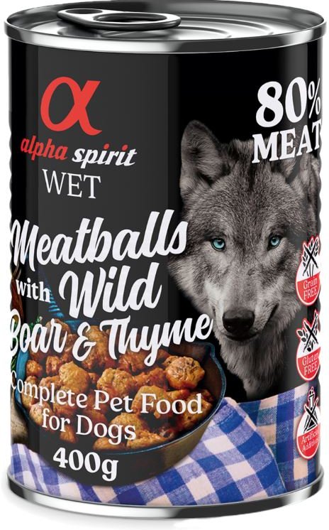 alpha spirit Dog Meatballs 6 x 400 g - Wildschwein & Thymian