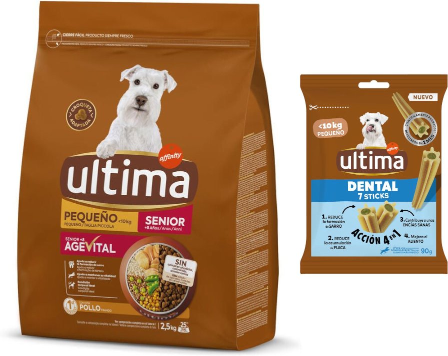 Ultima Mini Trockenfutter + 90 g Dental Sticks Mini gratis! - 2,5 kg Senior Huhn