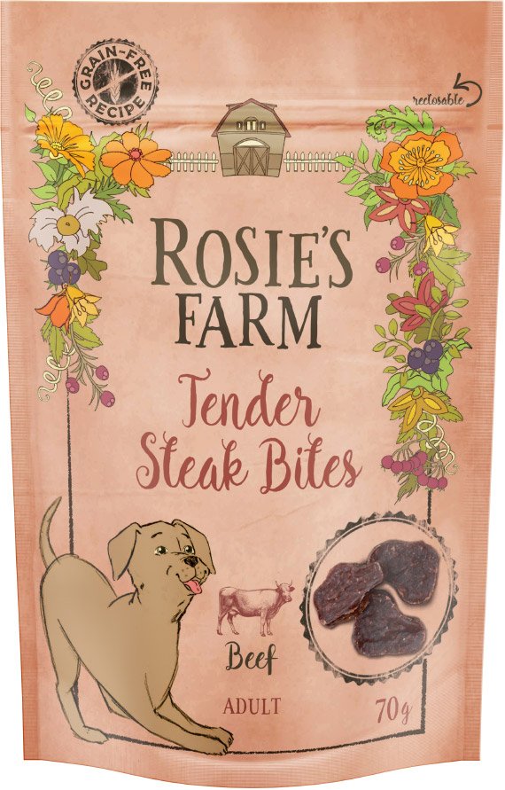 Rosie's Farm Snacks Adult "Tender Steak Bites" Rind - Sparpaket: 5 x 70 g
