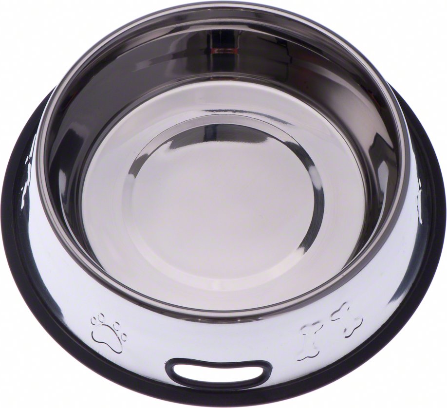 Edelstahlfressnapf mit Prägung und Gummiring - 450 ml, Ø 20 cm