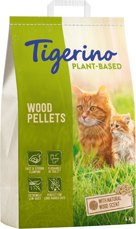 Tigerino Plant-Based Holz-Pellets Katzenstreu - Natürlicher Holzduft, parfümfrei - 8 l (4 kg)