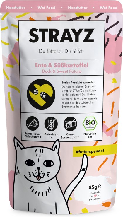 STRAYZ BIO Pouch 6 x 85 g - Bio-Ente & Bio-Süßkartoffel
