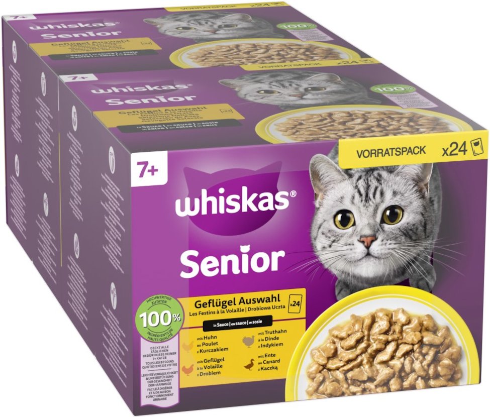 Megapack Whiskas Senior Frischebeutel 48 x 85 g - 7+ Geflügel Auswahl in Sauce