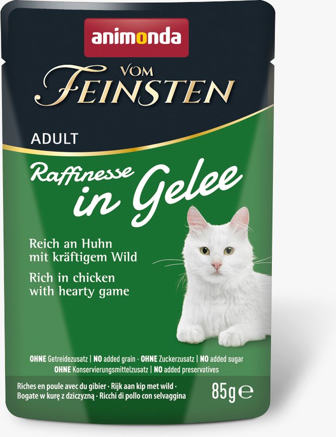 Sparpaket animonda Vom Feinsten Adult Raffinesse in Gelee 48 x 85 g - reich an Huhn mit Wild