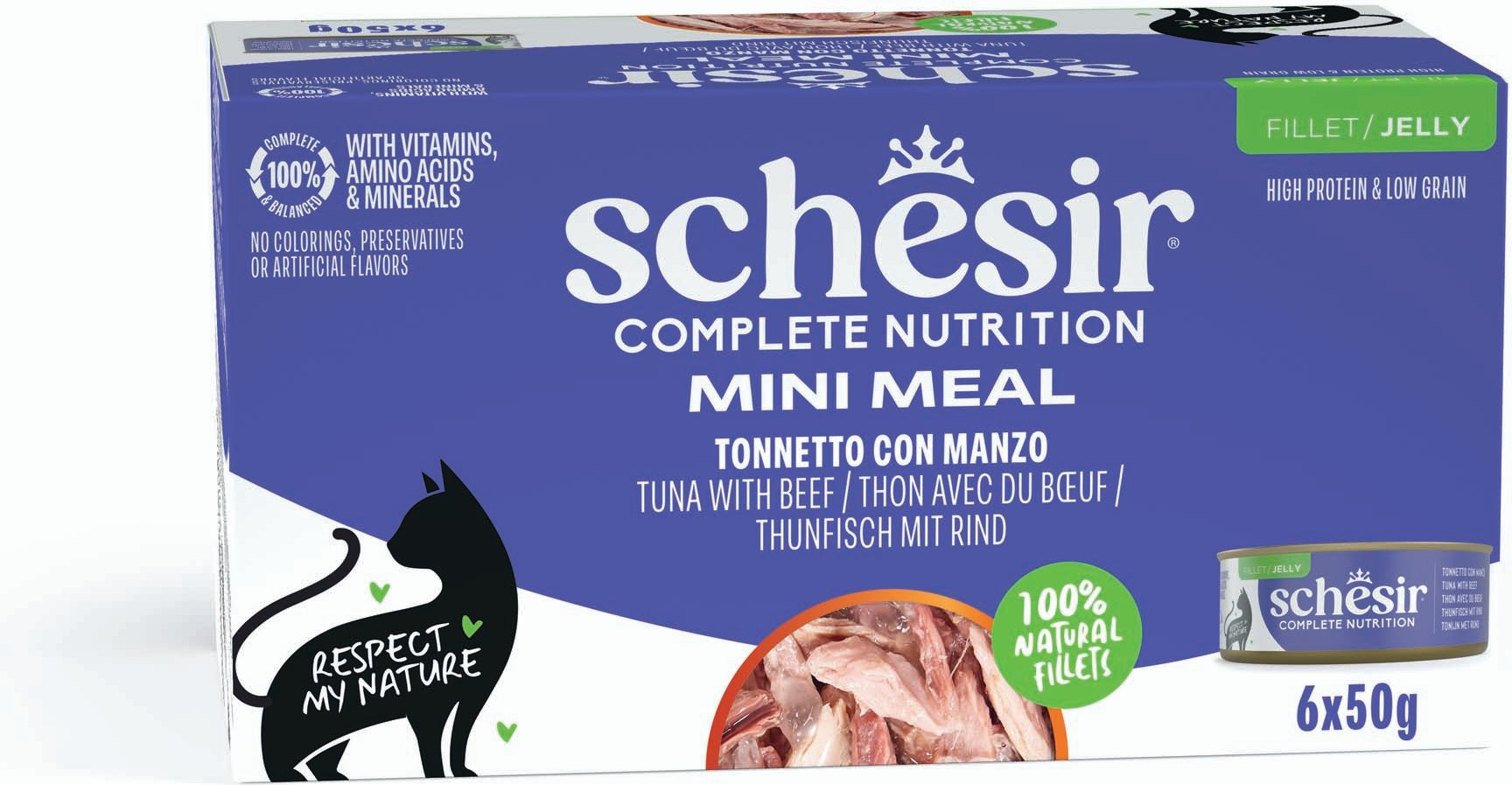 Sparpaket Schesir Complete Nutrition Filet in Gelee 24 x 50 g - Thunfisch mit Rindfleisch