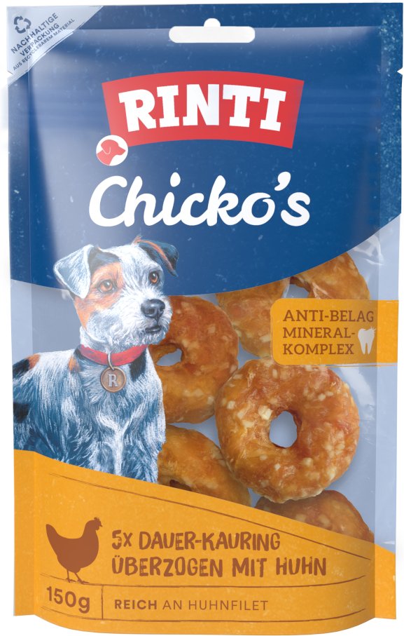 RINTI Chicko's Dauer-Kauringe mit Huhn - Sparpaket: 10 x 30 g