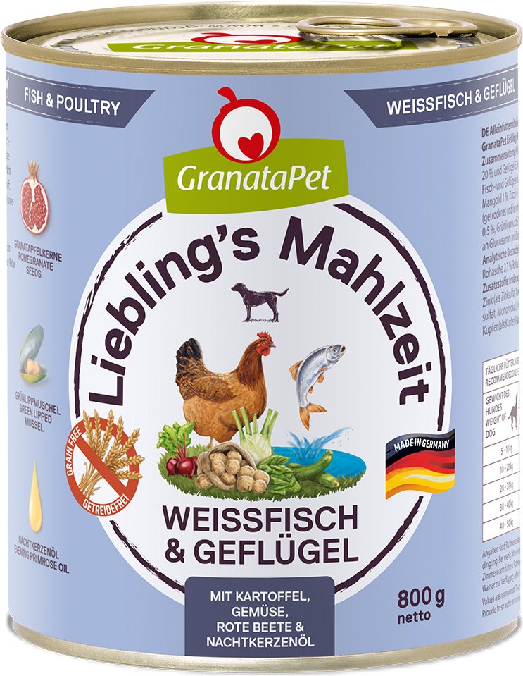 Sparpaket GranataPet Liebling's Mahlzeit 24 x 800 g - Weißfisch & Geflügel
