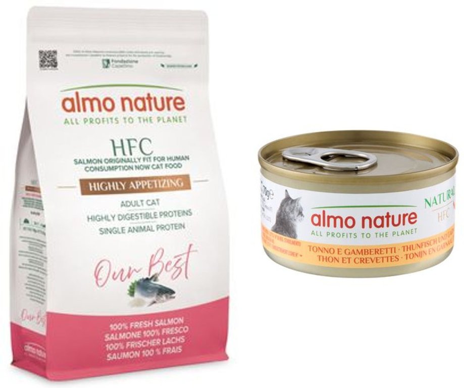 1,2 kg Almo Nature HFC + 6 x 70 g passendes Nassfutter gratis! - 1,2 kg Adult Sterilized Lachs + 6 x 70 g Natural Thunfi...