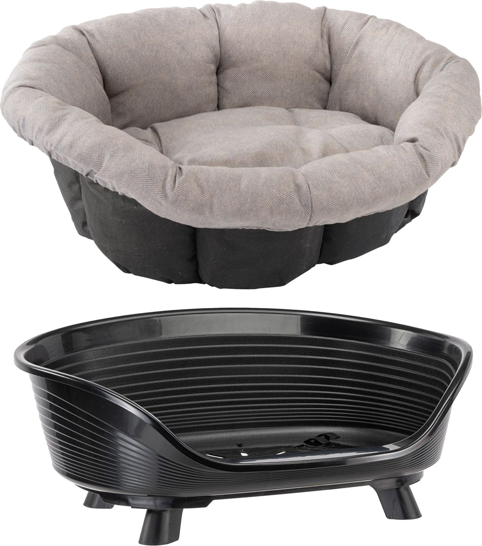 Set aus Ferplast Korb Siesta Deluxe mit Überzug Sofà Tweed beige - Set Größe 10: Korb + Überzug + Füße