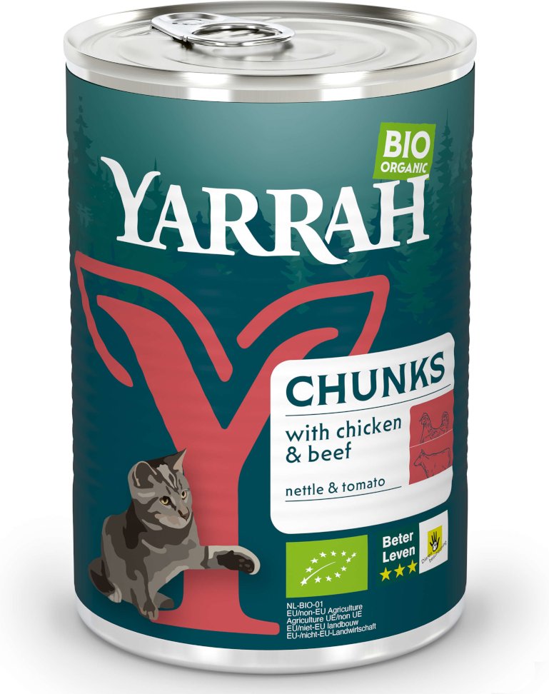 Thumbnail - Yarrah Bio Chunks 1 x 405 g - Bio Huhn & Bio Rind mit Bio Brennnesseln & Bio Tomaten
