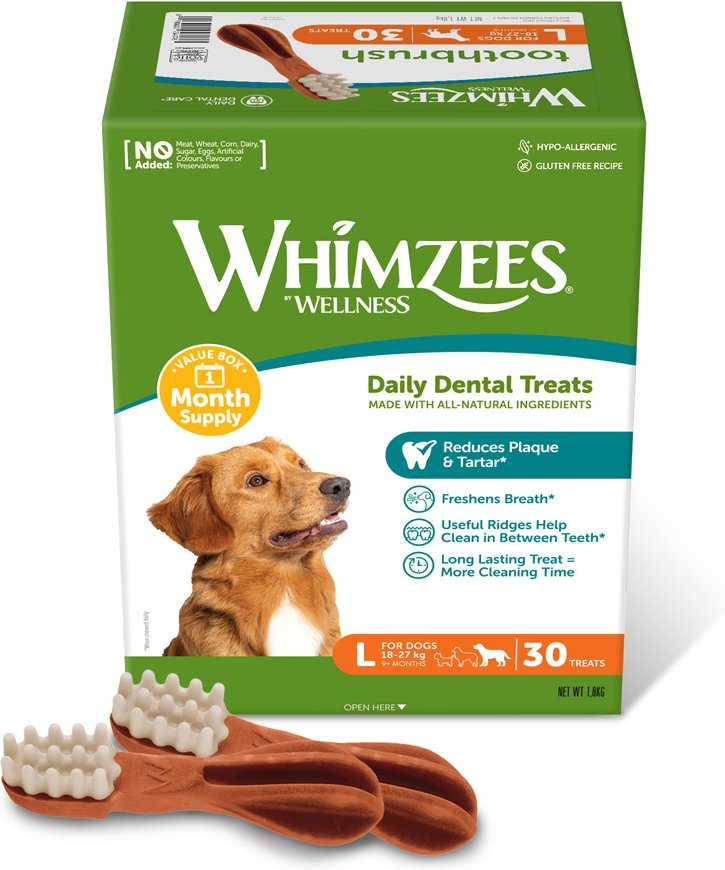 Whimzees by Wellness Monthly Toothbrush Box - Größe L: für große Hunde (1,8 kg, 30 Stück)