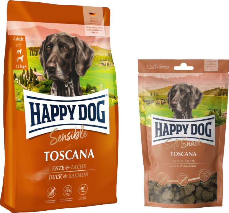 Thumbnail - Happy Dog Kombi-Paket: Supreme Sensible 10 / 12,5 kg + 5 x 100 g Soft Snack - Sensible Toscana 12,5 kg + Toscana 5 x 10...