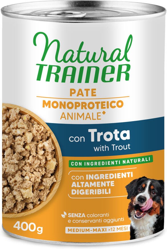 Natural Trainer Pate Monoproteico Medium & Maxi Adult - 24 x 400 g Forelle & Vollkorngetreide