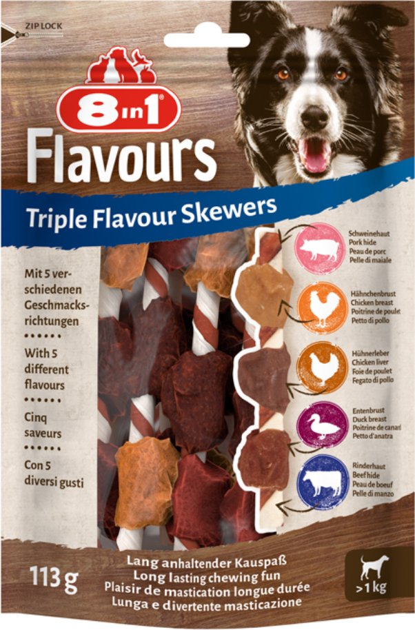 8in1 Triple Flavour Skewers - Sparpaket: 3 x 113 g (18 Stück)