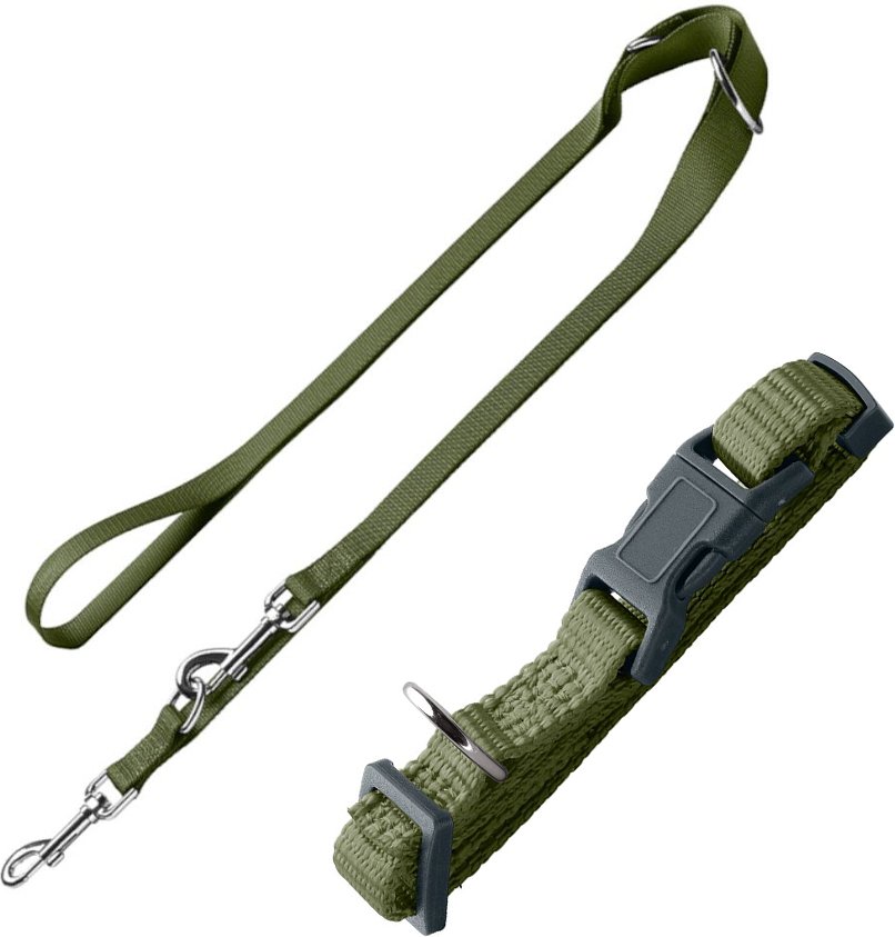HUNTER Set: Halsband London + Führleine London, olivgrün - Vario Basic Größe S + Leine 200 cm / 10 mm