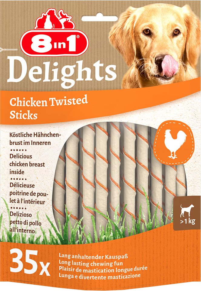 8in1 Delights Twisted Sticks für kleine Hunde Huhn - 70 Stück