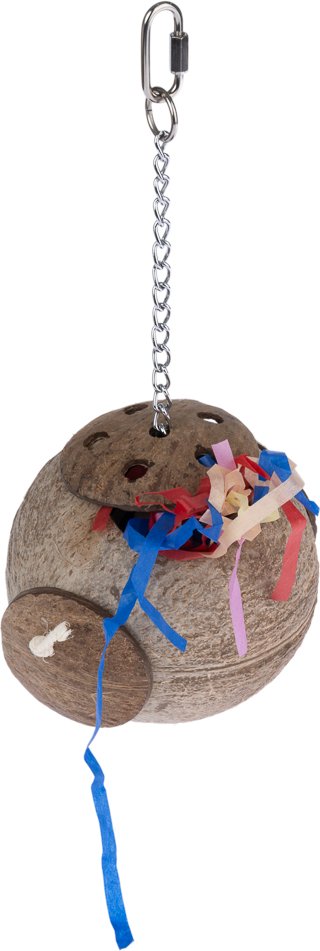 TIAKI Pick- und Zupfspielzeug Kokosnuss für Vögel - ca. Ø 15 x H 30 cm