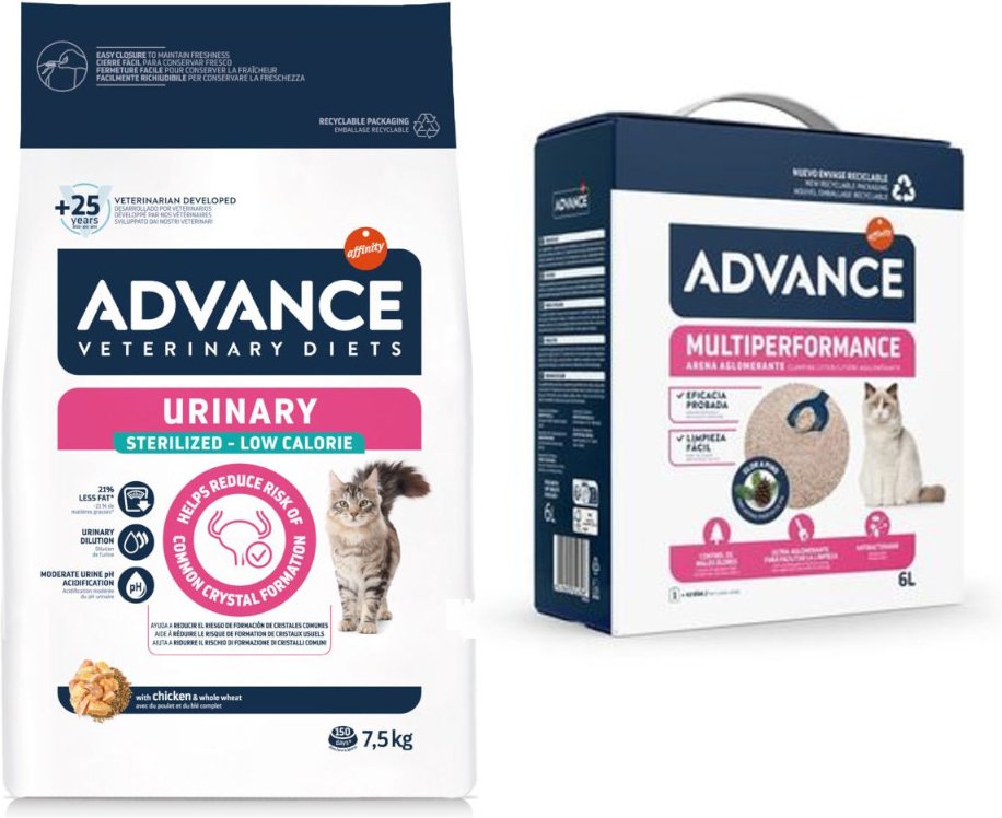 7,5 kg Advance Veterinary Diets + 6 l Arena Multiperformance Katzenstreu gratis! - Urinary Sterilized Low Calorie
