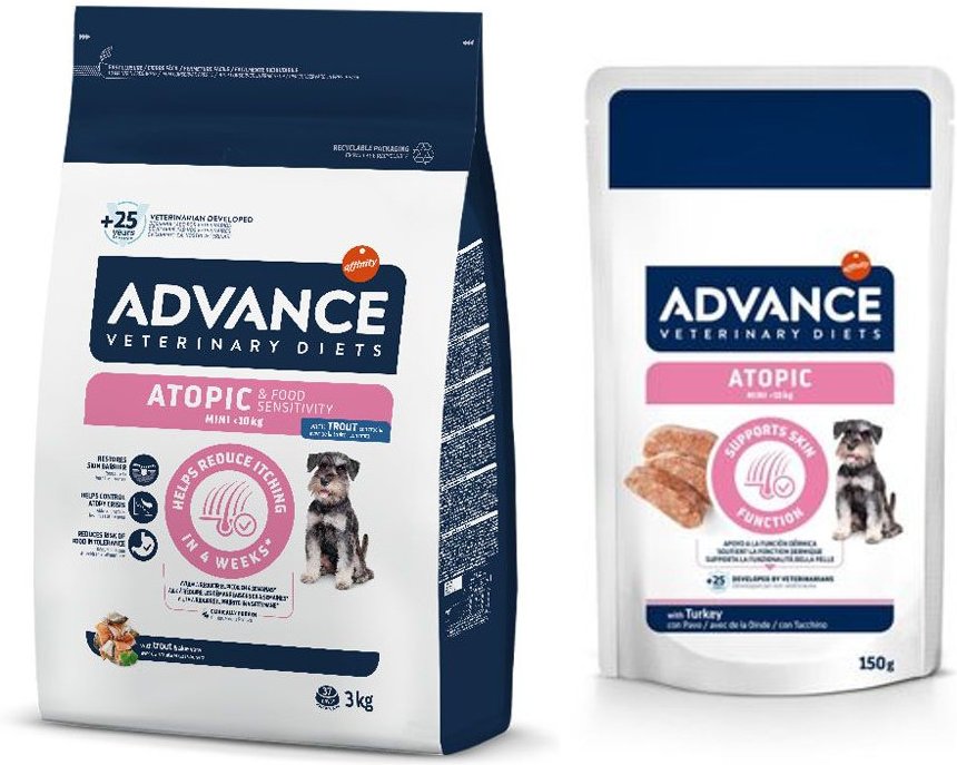 Advance Veterinary Diets Mini + 8 x 150 g passendes Nassfutter zum Sonderpreis! - 3 kg Atopic