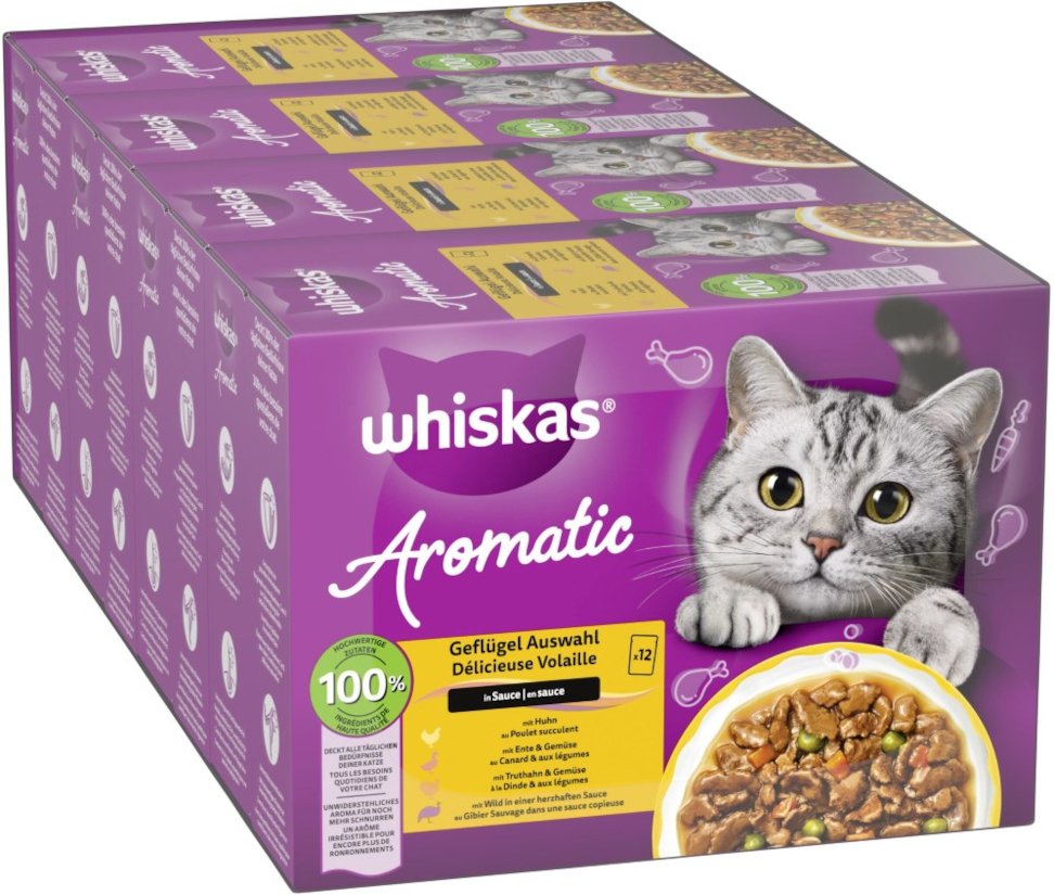 Whiskas 1+ Aromatic Selection 48 x 85 g - Geflügel in Sauce