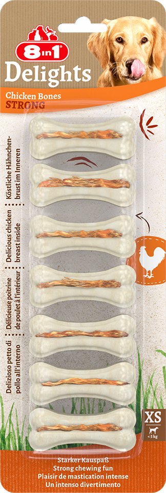 Thumbnail - 8in1 Delights Strong Kauknochen Huhn XS - Sparpaket: XS, 6 x 140 g (42 Stück)