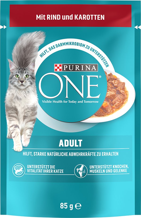 PURINA ONE Adult - Sparpaket: Rind & Karotte (52 x 85 g)