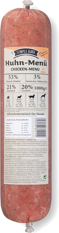 SIMPLE BARF Huhn Menü - 14 x 1000 g