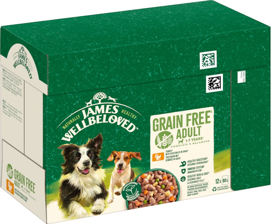James Wellbeloved Adult Dog Hypoallergenic Truthahn mit Gemüse in Sauce - Sparpaket: 24 x 90 g