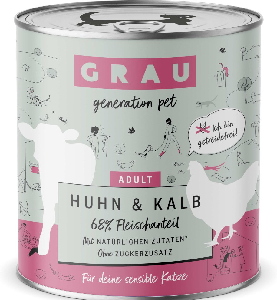Sparpaket GRAU Adult Getreidefrei 12 x 800 g - Huhn & Kalb